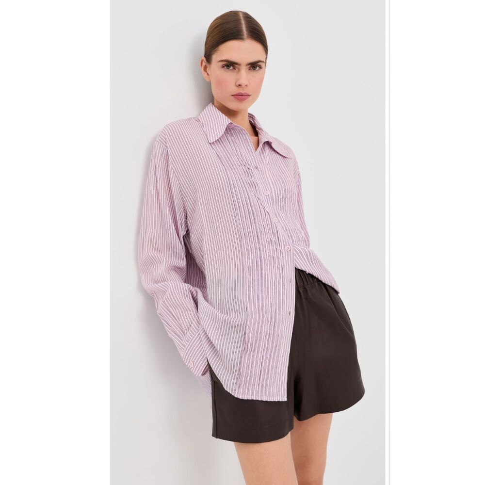 Tibi Ultra Light Silk Tencel Striped Pintuck Shirt NWT